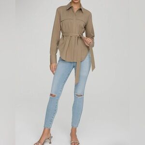 Good American | NWT Safari Chic Tie Waist Hidden Button Up Tunic Shirt Top 2/M